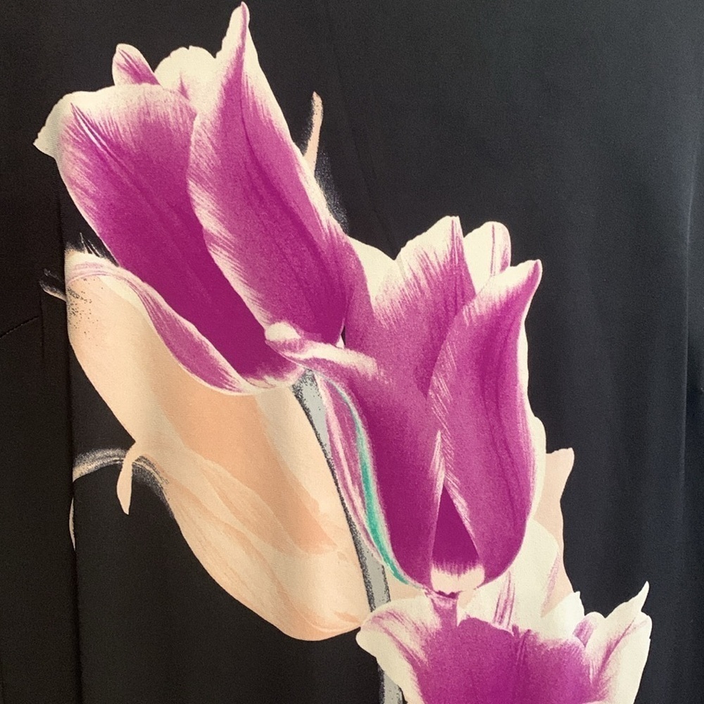 Alfani NWT Black Fresh Petal Tulip Cabaret Bell-Sleeve Ruffle Stretch Dress 12P - Picture 3 of 5